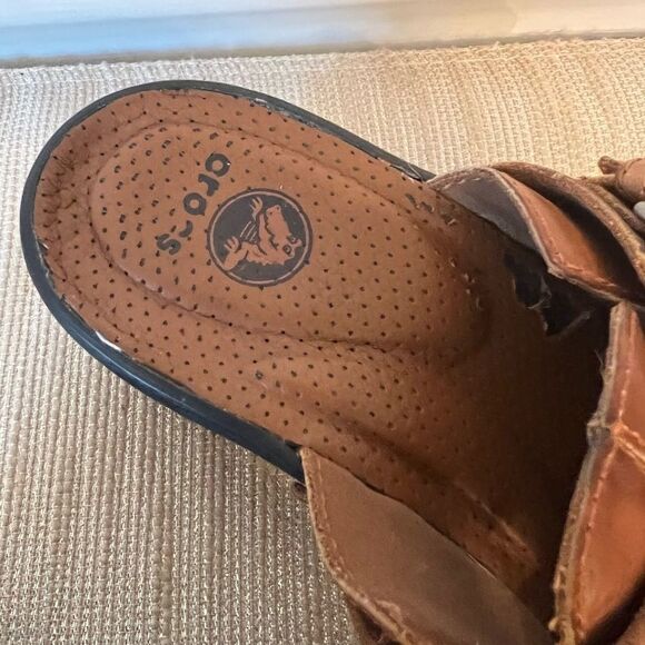 CROCS Cobbler Buckle Clogs Mules Shoes Leather Brown Size 6 - Picture 15 of 15